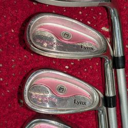 Complete Women's 10 Club Lynx Crystal Cat Golf Club Set w Matching Bag