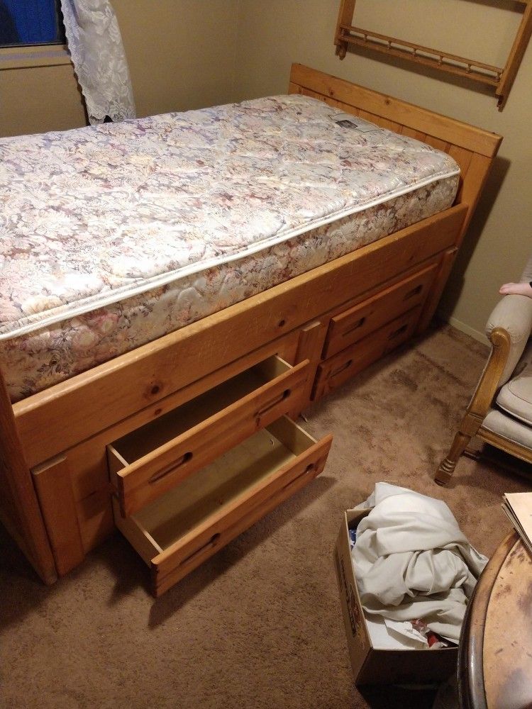 Twin Size Bed For Sale And Wooden Frame With Drawers