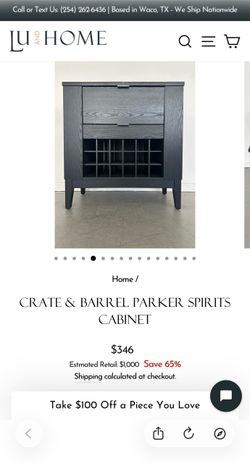 Originally $1000 - Crate & Barrel Parker Spirits Cabinet - Wet Bar/ Wine Storage