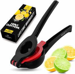 Zulay Kitchen Metal 2-in-1 Lemon Squeezer Sturdy Hand Juicer Max Extraction Easy Clean Citrus Juicer Black/Red