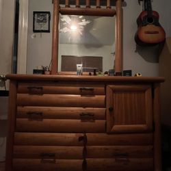 Wooden Bed Frame And Drawers With Mirror 