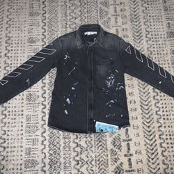 BRAND NEW OFF-WHITE MENS PAINT SPLATTERED DENIM JACKET SIZE LARGE