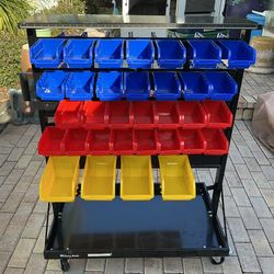 5-tier dual-sided rolling bin rack