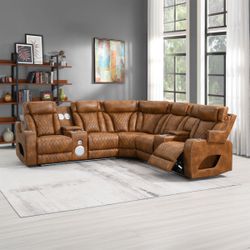 Taddeo Brown Power Motion Sectional Sofa Set W/Power Headrest, Massage & Led