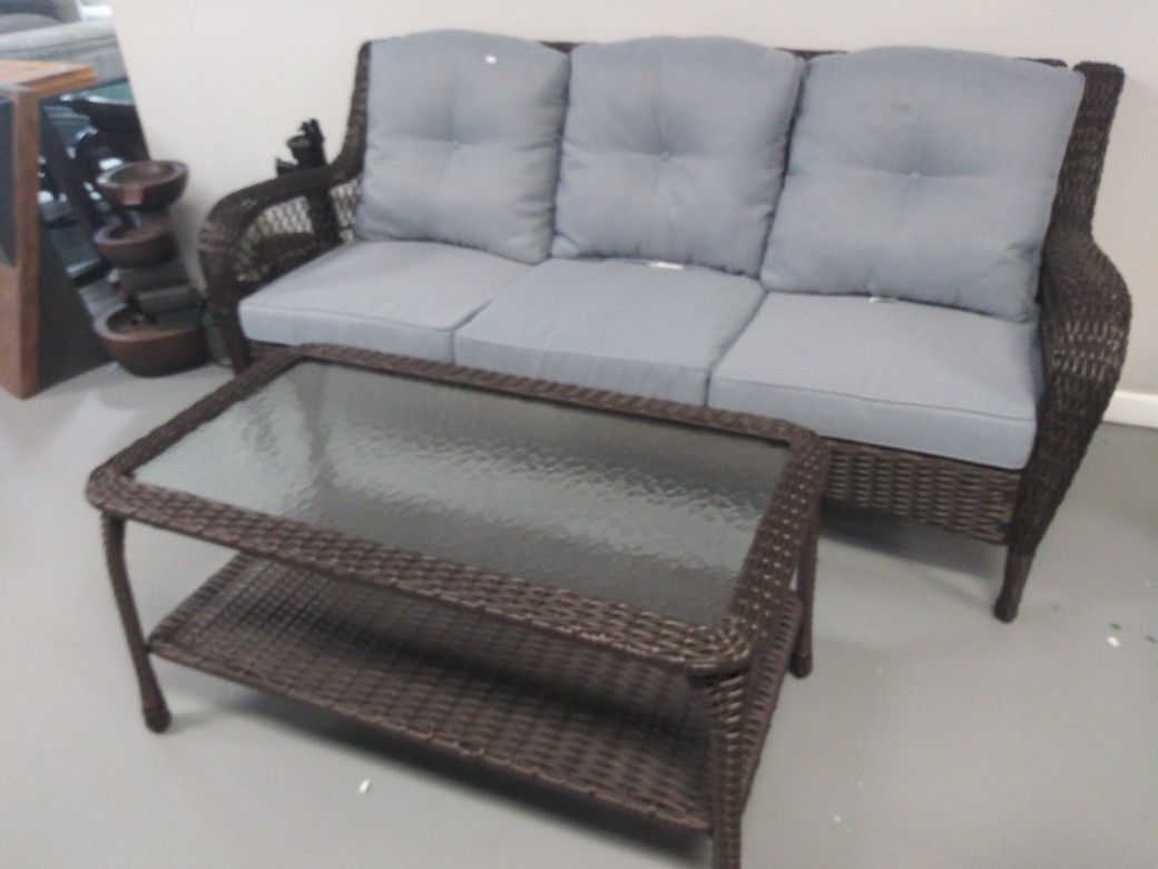 Wicker sofa and table