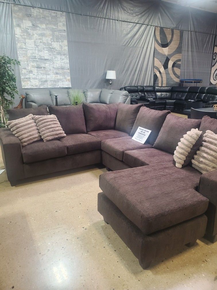 Beautiful Brown 2 Pc Sofa Sectional With Reversible Chaise