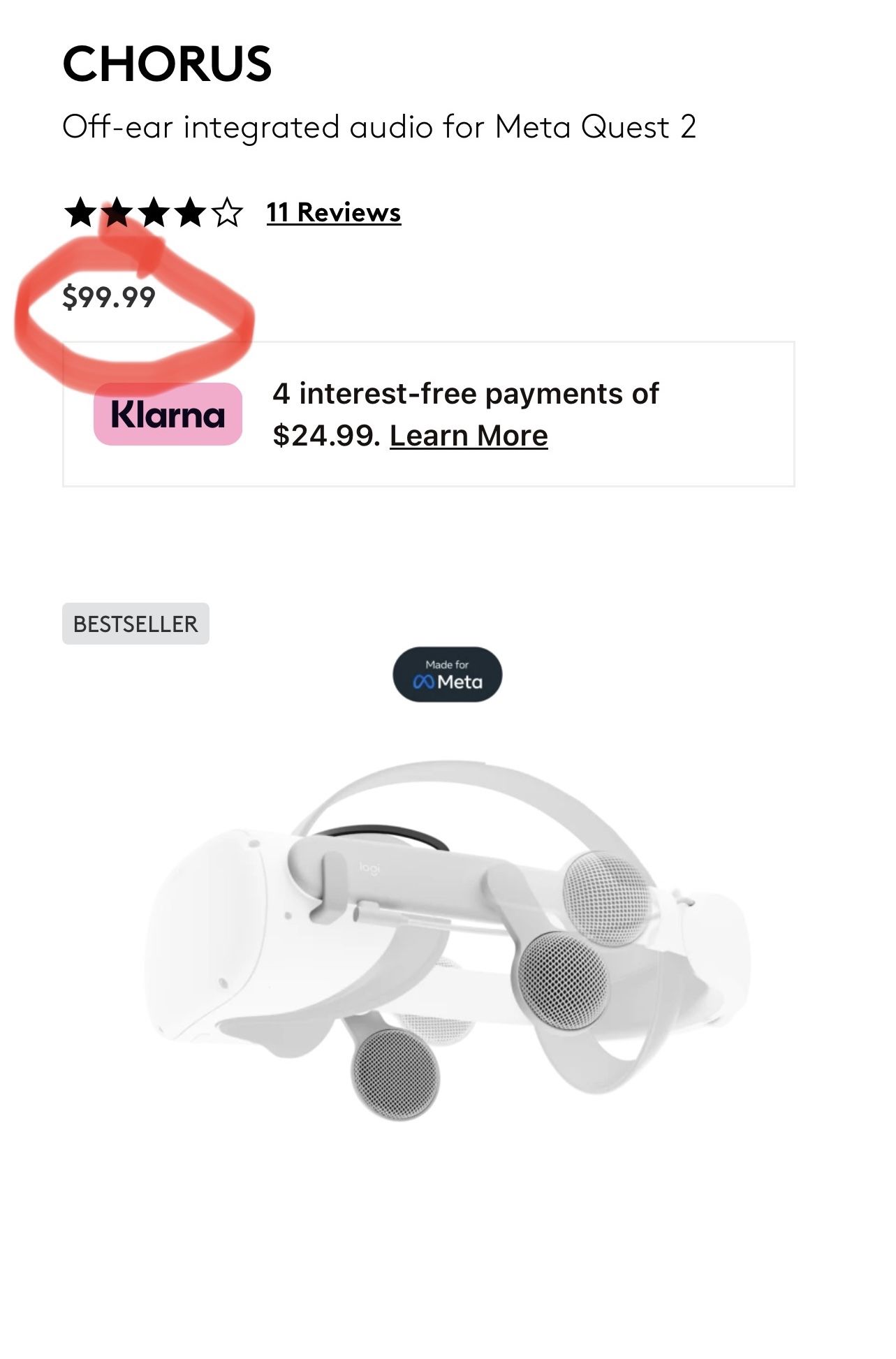 Logitech Chorus Off Ear Integrated Audio for Meta Quest