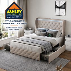 Brand new full-size bed frame with four dresser drawers