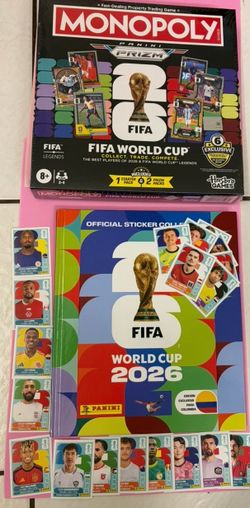Álbum mundial 2026 y monopoly con 21 láminas incluida una de coca cola