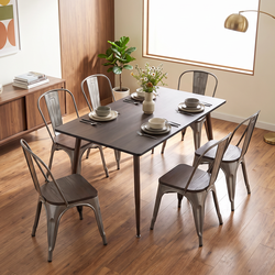 Homy Casa WHALEN + KRICOX 5PC Dining Set 47.2” Table with 4 Silver Wood-Look Metal Chairs Open Box