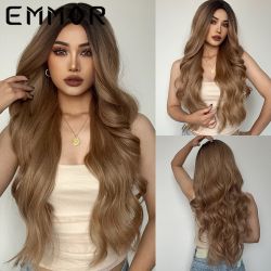 Long Brown Wigs For Women Heat Resistant Synthetic Wig Natural Body Wave Wig  For Party Daily Role P