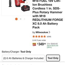 Milwaukee Rotary Hammer And 18v Battery