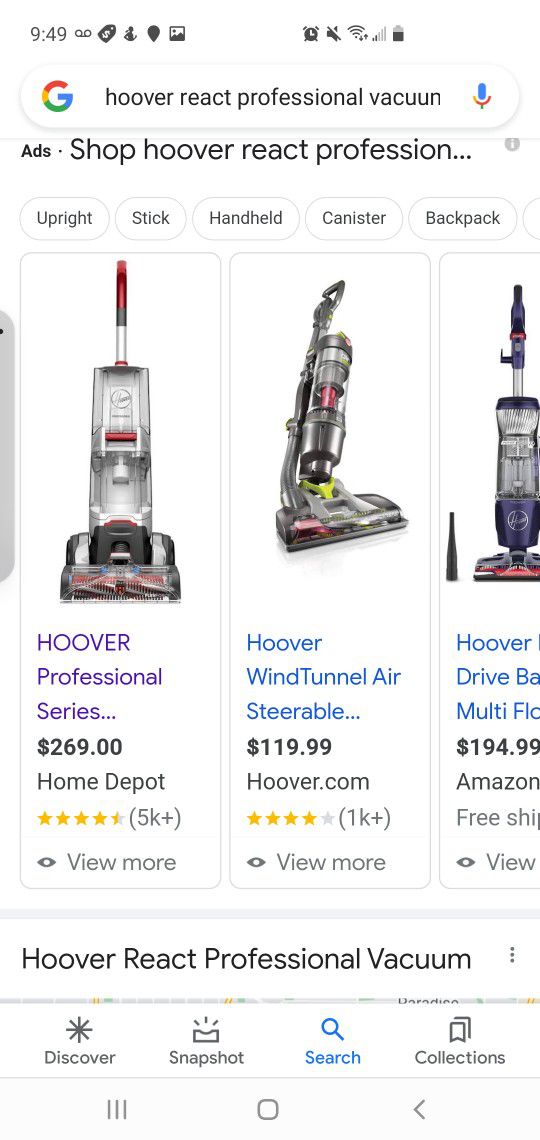 Professional SERIES HOOVER VACCUME WASH AND DRY 