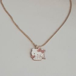 White & Pink Enamel Kitty Necklace 