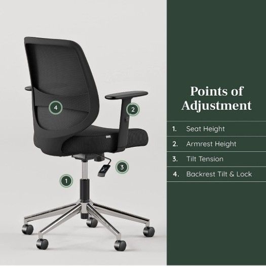 BRANCH DAILY Office Computer Chair Lumbar Adjustable Armrest Ergonomic