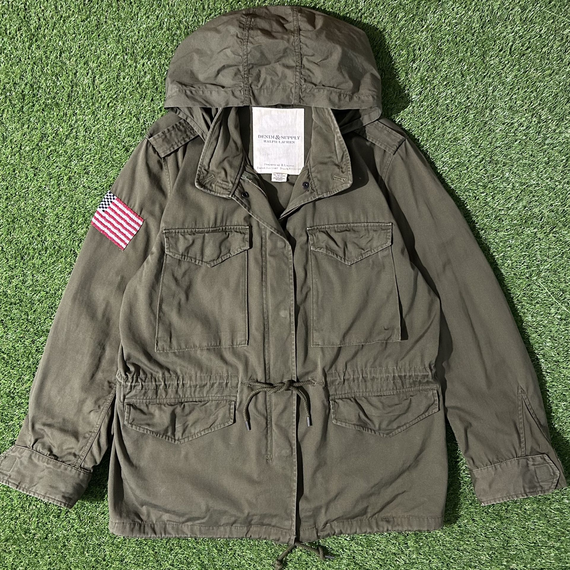 Mens Vintage Style Polo Ralph Lauren Military Army Jacket Coat Sweater Hoodie Size Large