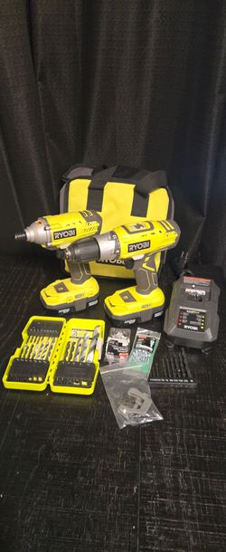 Ryobi P882 One+ 18v Lithium-Ion Drill and Impact Driver Kit - 2 Batteries