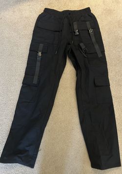 Black Tactical Cargo Pants - Multiple Zipper Pockets, Size Large