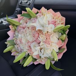 50 roses with lilies valentine’s day