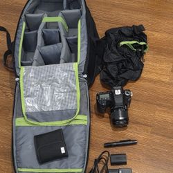 Canon 80D With Spare Battery, Lens, Backpack 