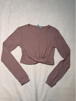 Sky & Sparrow Cropped Ribbed Knit Top - Light Mauve S