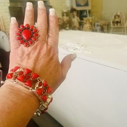 Red Coral Sterling Silver Ring 