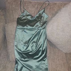 Lulus Sage Green Satin Tulip Hem Spaghetti Strap Mini Dress - Size L