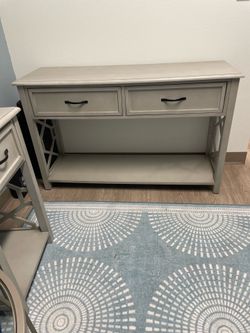Walter of Wabash Grey wash TV stand plus matching End Table