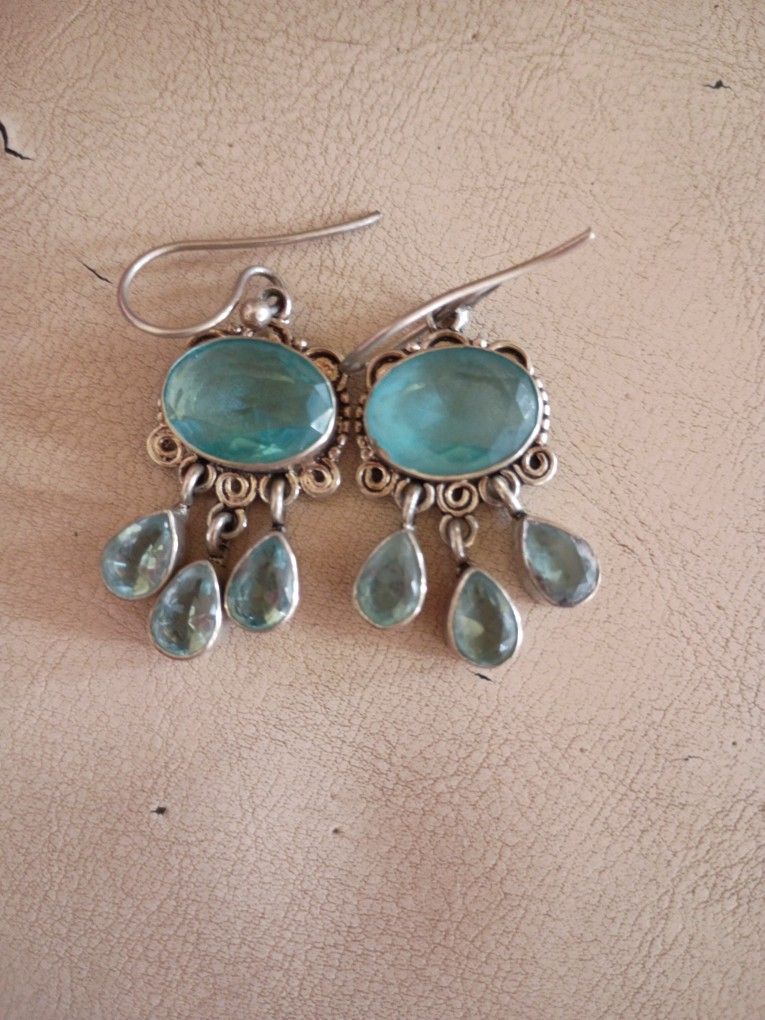 Blue Topaz 925 Sterling Silver Dangle Earrings