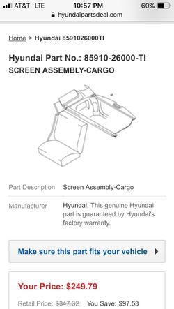 Genuine Hyundai cargo cover screen assembly