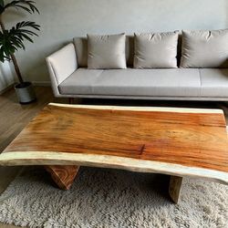 Live Edge Monkey Wood Slab Coffee Table