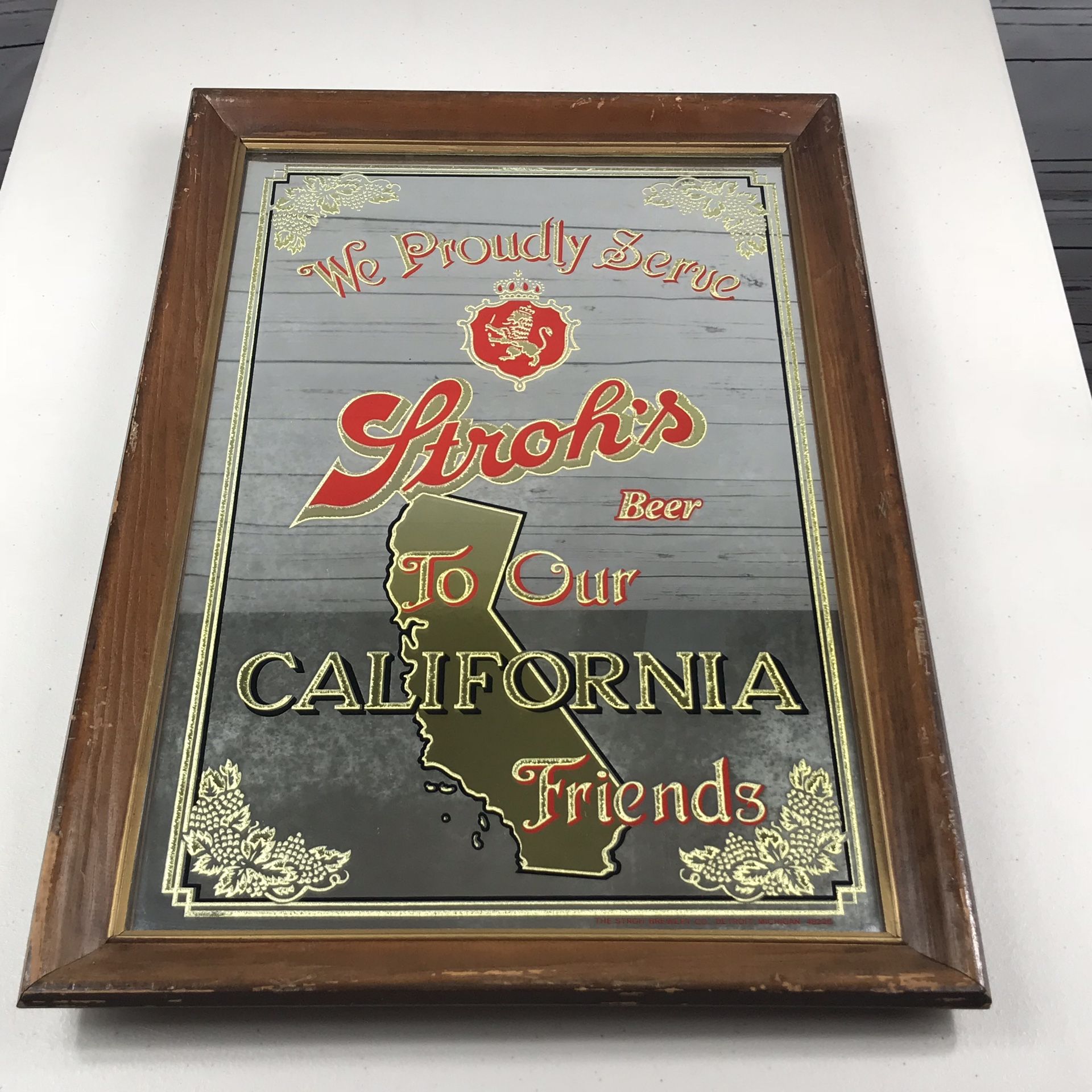 Strohs Beer California Friends Rare Mirror Sign 21x15@