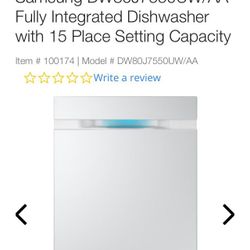 Samsung DW80J7550UW Fully Integrated Dishwasher