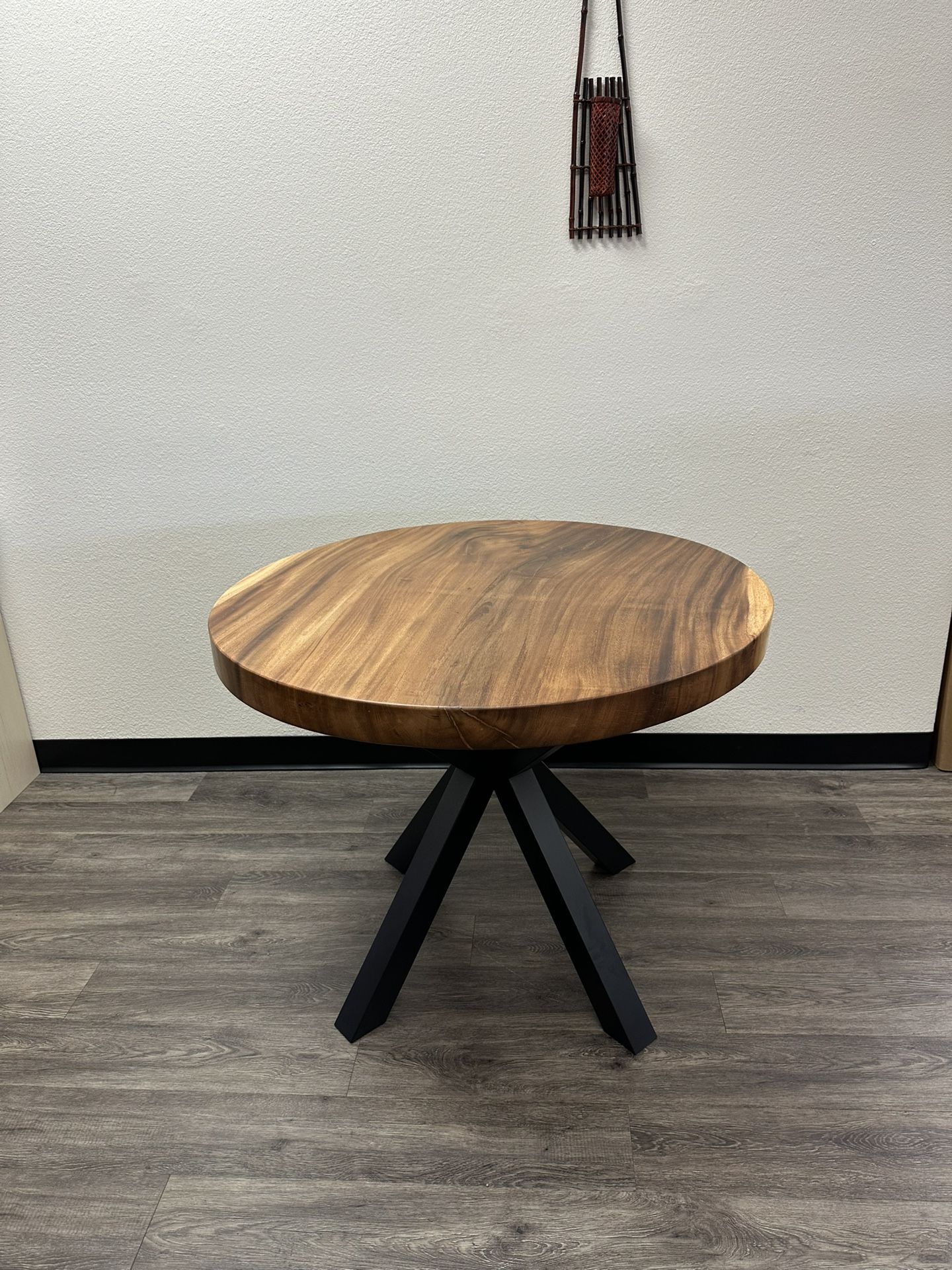 Solid Wood Round Table (37.5”) - Modern Metal Base