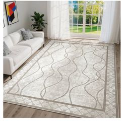 DweIke 5x7 Area Rugs for Living Room, Machine Washable Bordered Rug for Bedroom