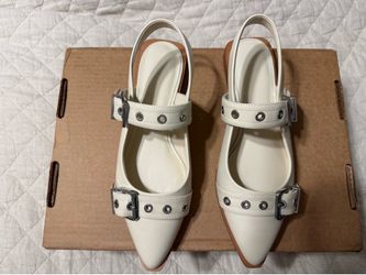 Italian Leather Bold Buckle Slingback Flat