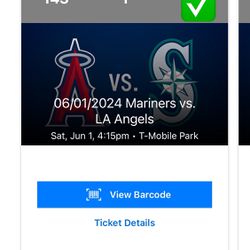 SAT 6/1- FROMT ROW- Los Angeles Angels At Seattle Mariners