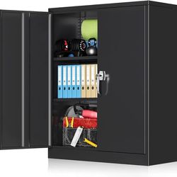 INTERGREAT Metal Storage Cabinets, 42 Inch Lockable Garage Storage Cabinet with 2 Doors and 2 Adjustable Shelves, Black Steel Filing Cabinet, Ideal fo