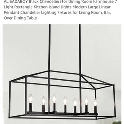 ALISADABOY Black Chandeliers for Dining Room Farmhouse 7 Light Rectangle  Lights Modern Linear Pendant Chandelier