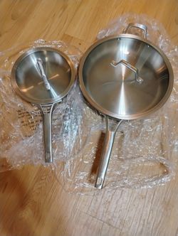 Calphalon Stainless Steel Fry Pan Set – 12” & 8” with Lids, Brand New 