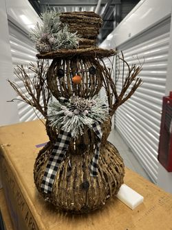 Lighted Rattan Snowman New
