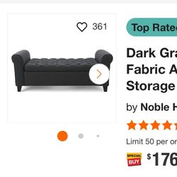 Dark Gray Storage Bench 