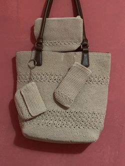 Woven Crochet Tote Bag Set with Pouches