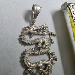 Solid Sterling Silver Dragon Pendant Very Elaborate Design. Fits 14mm chain