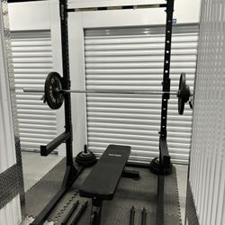 Squat Rack, Weights , Bench And Bar. Exercise Equipment 