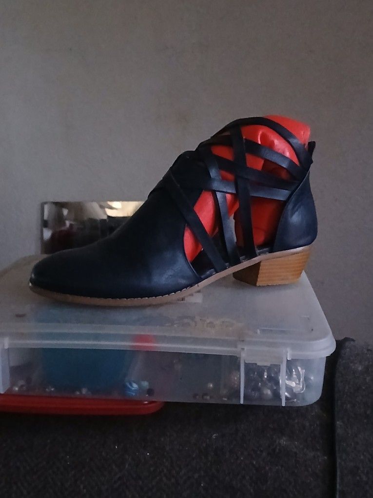 Black Cut Out Ankle Boots