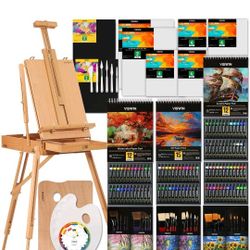 
🔥 BRAND NEW 151-Piece All-In-One Art Painting Kit – Aluminum & Beech Wood Easel + 96 Acrylic Paints