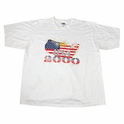 Vintage USA July 4th 2000 Graphic T-Shirt White Adult Size XL Y2K American Fireworks