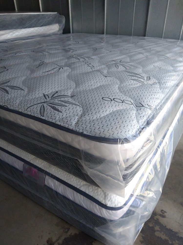 Caliking Set Mattress 12"Thick Pillow Top Orthopedic Brand New With Box Spring