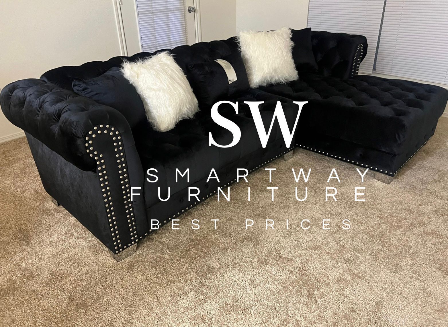 Sectional Black Velvet New Box